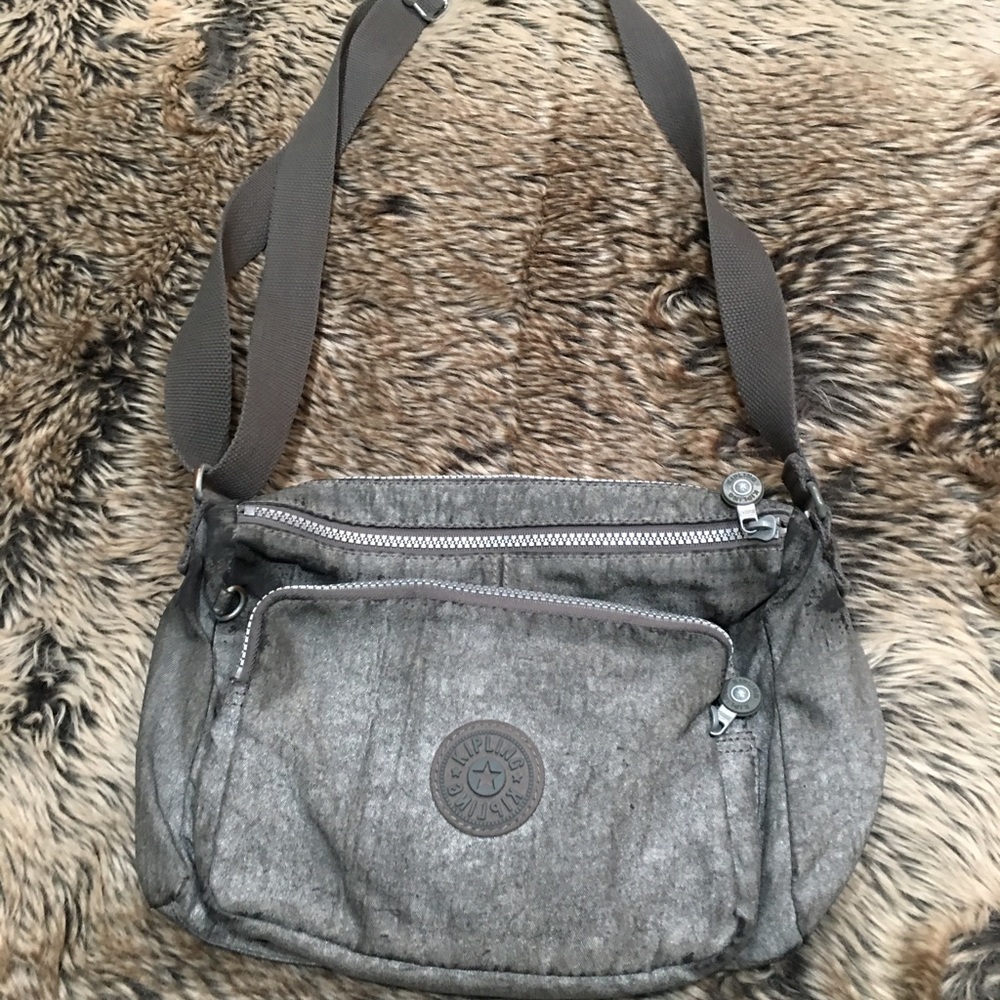 Kipling Charcoal metallic Nylon Medium Crossbody Bag!!!